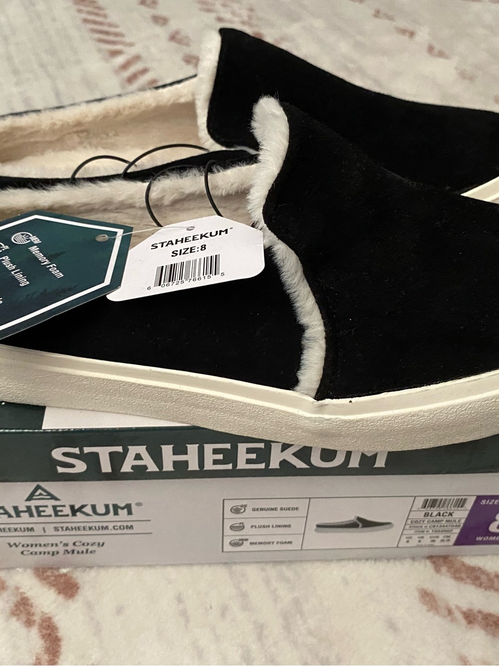 Staheekum Women's Black Suede Cozy Camp Mule Slip-On Shoes Size 8 NIB